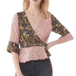 Urban Outfitters Wrap Blouse Size Small‎ Mixed Print Floral Boho Hippie Top